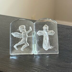 Clear Glass Angel and Crucifix Decorative Book-Style Accent